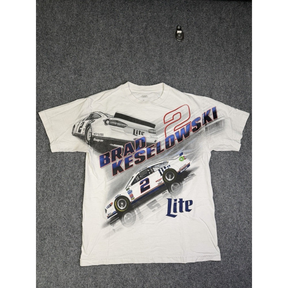NASCAR Brad Keselowski #2 Miller Light Double Sided T-Shirt Size Medium AOP